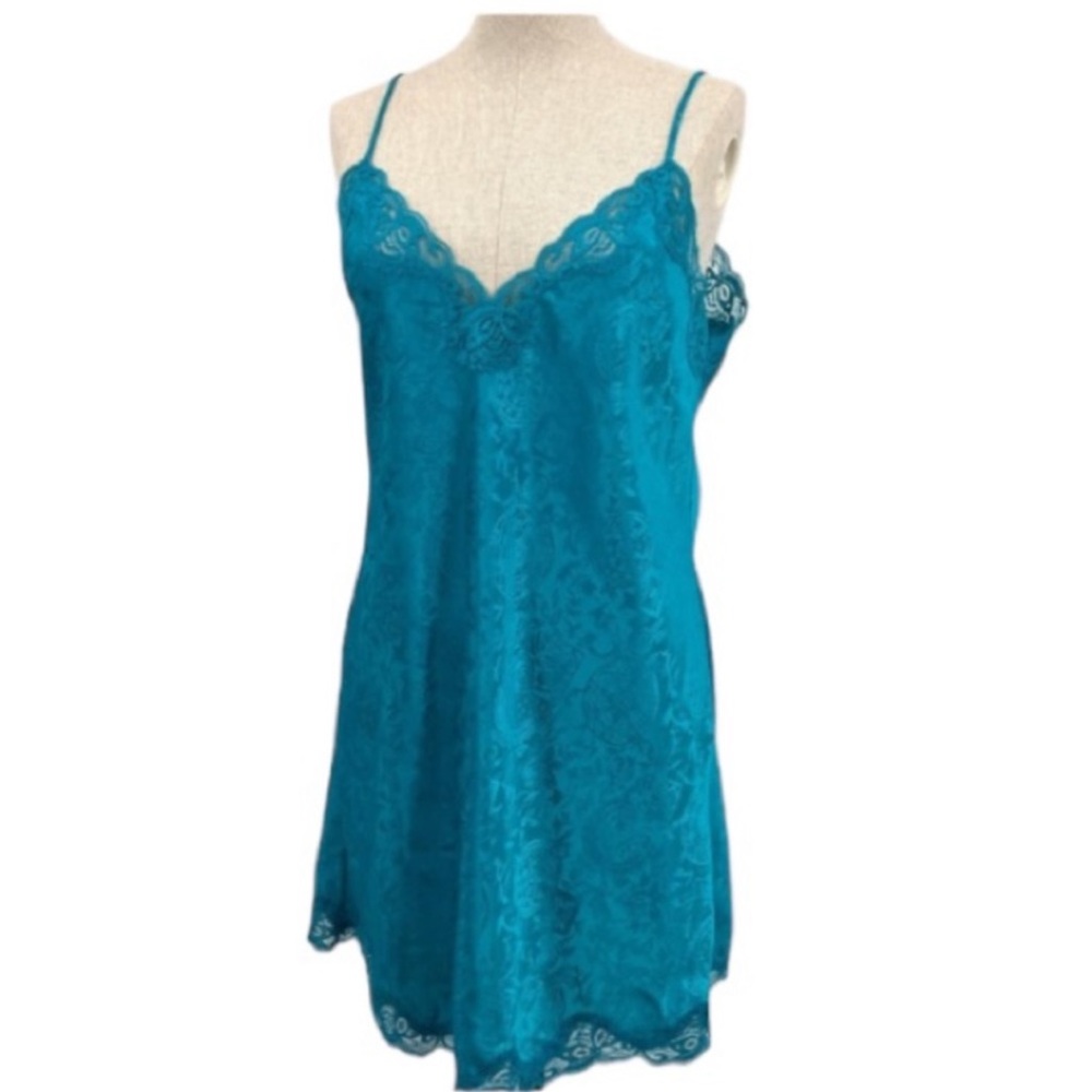Vintage Victoria’s Secret Gold Label Turquoise Blue Laced Slip Nightie Chemise